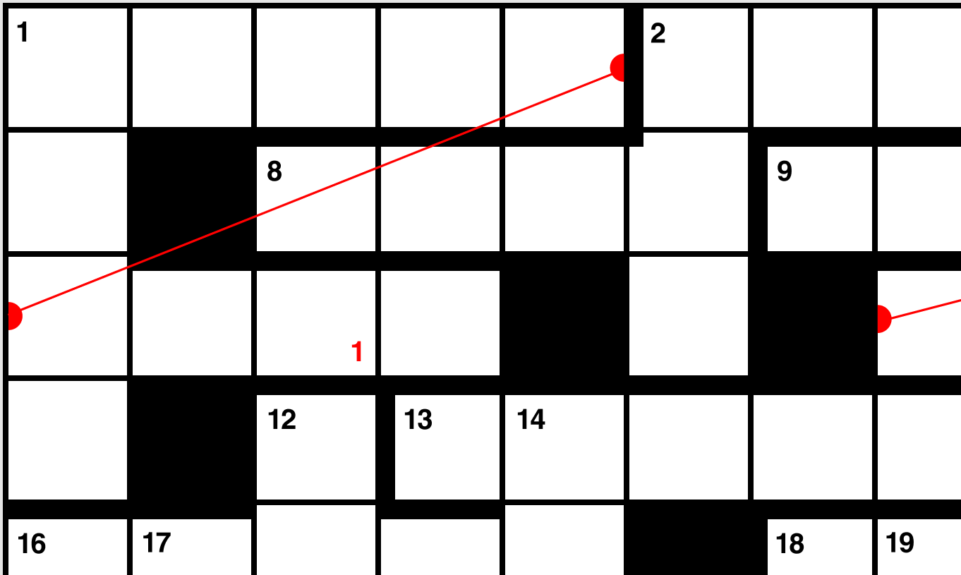 part of the crossword showing lots of thick lines